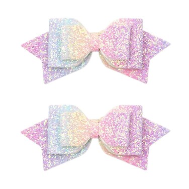 Multicolor Sparkling 5 Inch Glitter Hair Bows - Set of 2 Alligator Clips for Girls, Teens, Toddlers（Rainbow）
