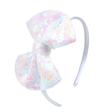 Love Fairy 4.3-Inch Sparkly Sequin Bow Tie Headbands - Boutique Ribbon Bows for Girls, Kids, and Women (White)