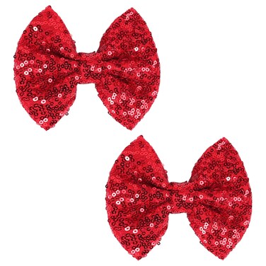 Love Fairy Glitter Bow Hairpin - A sparkling sequin bow tie hair clip, 5 inches, perfect for girls, teens, and women (Red)