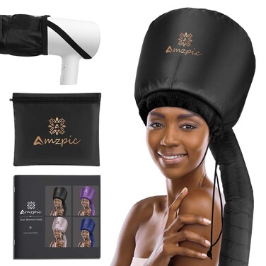 Bonnet Hood Hair Dryer Attachment - Headband Integrated Bonnet Hair Dryer for Speeds Up Drying Time at Home, Easy to Use for Styling, Curling and Deep Conditioning (Black,Adjustable)
