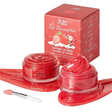 ANAI RUI Lip Scrub &amp; Lip Mask Holiday Gifts, Lip Exfoliator Scrub and Moisturizer Gift For Girls, Lip Scrubber Exfoliator &amp; Sugar Lip Scrub with Vitamin C, Lip Sleeping Mask Gift Set for Women