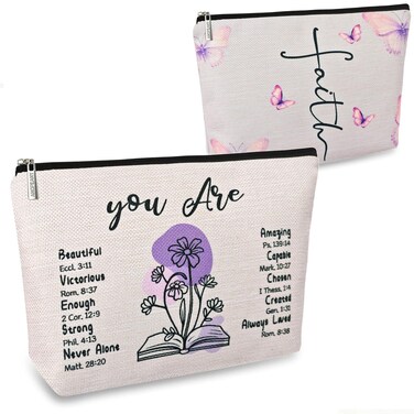 ancpeany Best Christian Gifts for Women Faith Based Makeup Bags, Catholic Spiritual Religious Gifts for God Mother, Teen Girls, Daughter, Jesus Bible Verse Accessories, Cosmetic Travel Pouch