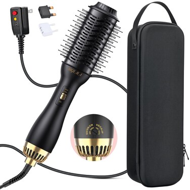 110~250V Dual Voltage Hair Dryer Brush for International Travel, EU/UK Plug Adapter &amp; Travel Case Included, Europe Travel Essentials for Women