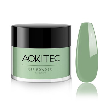 Aokitec Pastel Green Dip Powder, 1OZ Olive Sage Green Nail Dip Powder for French Nail Art Long-lasting Dip Nails Both Nail Starter &amp; Professional Home DIY Salon Use