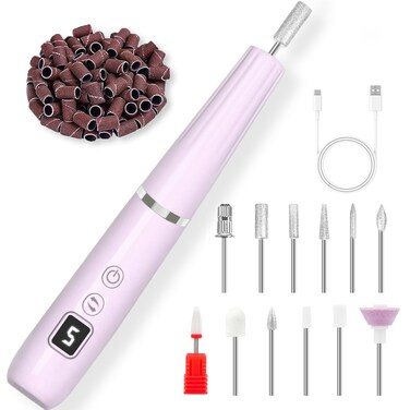 Cordless Electric Nail Drill with 360&deg; Ring Light, Portable Nail File Kit for Acrylic, Gel Nails, Portable Home Manicure Kit for Manicure and Pedicur (Lavender)