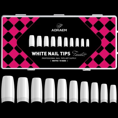 AORAEM White Nail Tips,500Pcs French Tip Press on Fake Nails Half Square False Nails for Acrylic Nails
