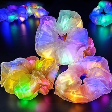 Light Up Scrunchies, Double-layer LED Hair Ties Glow in the Dark Party Supplies Glow Sticks Party Favor Rave Accessories for Women Girls Neon Party, Fun Hair Accessories, Easter Basket Stuffers