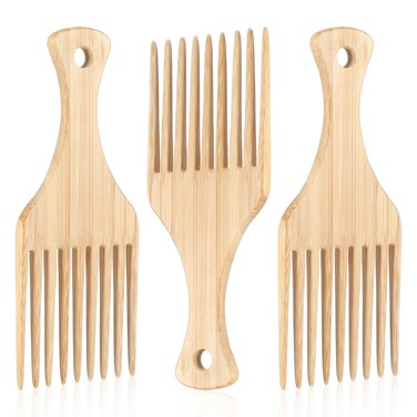 3 PCS Afro Hair Pick Comb, Wood Wide Tooth Comb for Curly Hair Detangling Lifting Comb for Women and Men Hair Styling Hairdressing Tool for Long Curly Thick Hair Wigs Beards