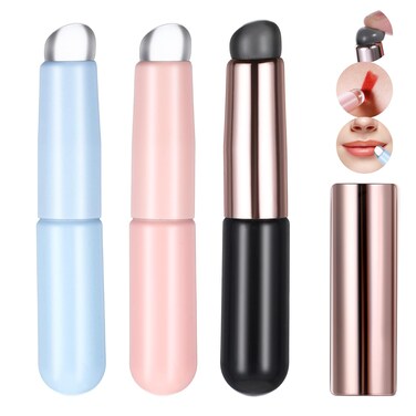 3 Pcs Silicone Lip Brush, Silicone Lip Applicator with Dust Cap Concealer Applicator Premium High Elastic Lip Makeup Brush Set for Lip Gloss Lip Balm Concealer Eyeshadow Manicure (Black+Blue+Pink)