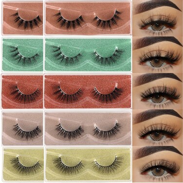 Lashes Fluffy Mink Eyelashes Natural Look 5D Faux Mink False Lash Bulk Cat Eye Fake Eyelash Wholesale Soft Wispy Strip Eye Lashes with Individual Portable Lash Pack