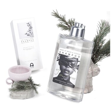 Makeup Brush Cleaner with Silicone Mat, Tea Tree Oil, Shampoo for Sponges &amp; Puffs, Deep Cleaning, Antibacterial, Conditions Bristles, Gentle, Vegan &amp; Cruelty-Free, 6.76 fl.oz