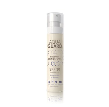 AquaGuard Pre-Swim Skin Defense Oil   Pump Oil Into Hand and Rub Into Skin   USA Lab tested SPF 30, Water Resistant, Active Ingredient Avobenzone   Made in California   3.0 oz (1 Pack)