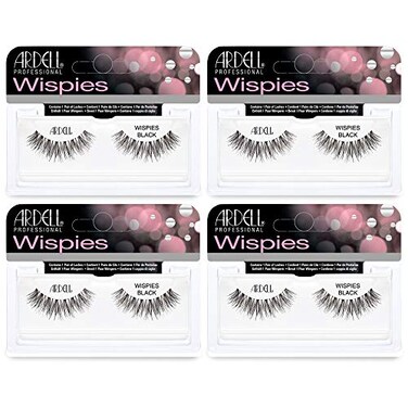 Ardell Wispies False Eyelashes - Black, Lightweight &amp; Natural Volume Wispy Lashes, Reusable Strip Lashes, 4 Pack