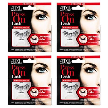 Ardell Press On Wispies False Eyelashes - Self Adhesive Lashes, No Glue Needed, Eye Makeup Enhancement, 4 Pack