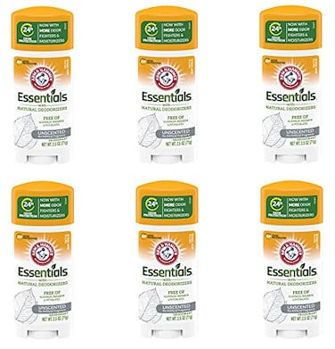 Arm &amp; Hammer Essentials Solid Deodorant, Unscented,2.5 oz, 6 Count
