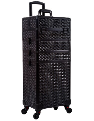 AROUS 5 in 1 Professional Makeup Train Case Aluminum Cosmetic Case Rolling Makeup Case Extra Large Trolley Makeup Travel Organizer, with 360&deg; Swivel Wheels,Black