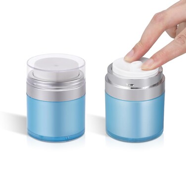2 Pack Airless Pump Jar, Travel Vacuum Pump Bottle Dispenser Pump Moisturizer Container Drunk Elephant Container for Lotions and Creams Moisturizer (1 oz - 2 pcs, Blue)