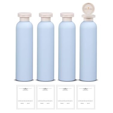 8.8oz 4pack Refillable Travel Shampoo and Conditioner Bottles, Travel Size containers, Travel Bottle for toiletries, Squeeze Bottles with Flip Cap, Empty Plastic Leak Proof Travel Bottles