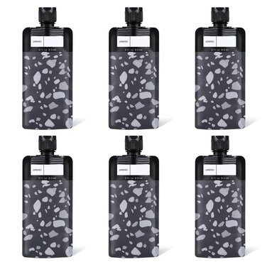 3 oz/6 Pack Leak Proof Empty Squeeze Pouches, Refillable Travel Pouches for Toiletries Portable, Travel Fluid Makeup Packing Bag for Lotion Shampoo Face Cream Hand Soap, Black