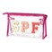 Preppy Patch SPF Cosmetic Bag SPF Varsity Letter Clear Toiletry Makeup Bag Waterproof PVC Cosmetic Case Multi-Function Zippered Makeup Pouch for Beach Pool, Pencil Case Pen Pouch(Rose Red)