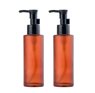 2 Pcs 100ml 3.4oz Brown Red Glass Pump Bottles with Black Pump Top Leakproof Travel Bottles for Toiletries Lotion Dispenser Bottle Soap Dispenser Cosmetics Container Vial Pot for Essential Oil Cream
