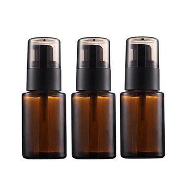 3 Pcs 30ml 1oz Amber Glass Travel Bottles Leakproof Cosmetic Cream Pump Bottle Dispenser Lotions Bottles Travel Containers Lotion Dispenser for Creams Foundation Shampoo Essential Oils