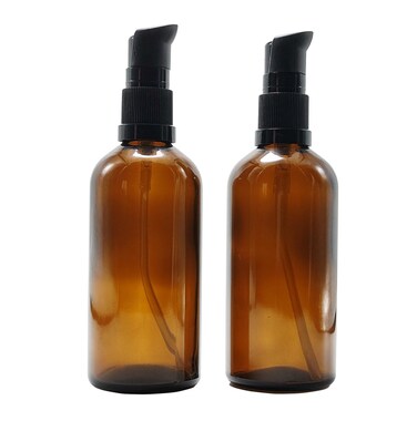 2 Pcs 100ml 3.4oz Amber Glass Travel Bottles with Black Lotion Pumps Leakproof Pump Press Bottles Lotion Dispenser Soap Dispenser Cream Cosmetics Bottle Containers Jar for Toiletries