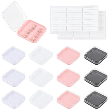 12 Pcs Press on Nail Boxes Packaging Nail Storage Display Organizer Box Case with 60 Pcs Adhesive Double Sided Tape 4 Colors