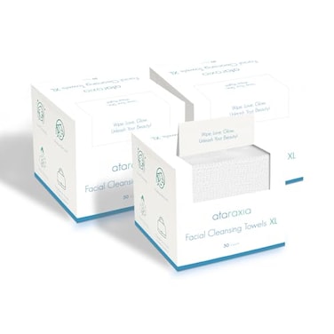 ataraxia Disposable Face Towels XL, Cotton Clean Towel for Face Travel Pack of 150, 10x12'' Extra Thick Soft Facial Cleansing Towelettes Wipes for Drying   Washing   Skin Care (3 Pack)