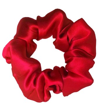 100% Pure Mulberry Silk Hair Scrunchies, 16 Momme Silk Scrunchies, Silk Hair Ties for Women Girls Curly Thick Thin Hair, Black Satin Sleep, 1 Count (01 red)