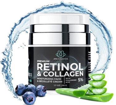 Retinol Cream for Face &amp; Neck, Collagen Moisturizer, Day &amp; Night Cream for Women &amp; Men, Anti Aging, Wrinkle Cream with Hyaluronic Acid, Made in USA