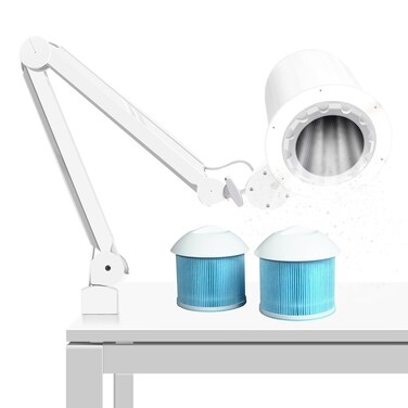 Nail Dust Collector with Light, Professional Nail Salon Vacuum Cleaner Lamp for Manicure Table Pedicure Stand Acrylic Nails Polish, Powerful Fan Suction (2PCS Reusable Filters)
