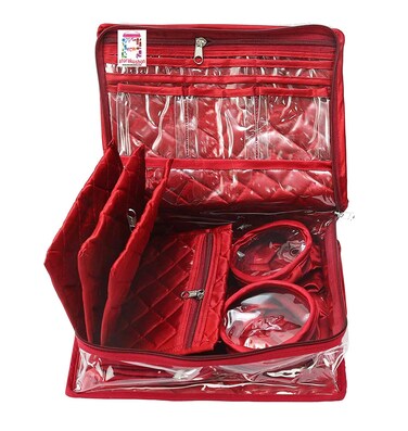 Satin Makeup Pouches Vanity Jewellery Traveling Organizer Storage Box Cosmetic Bag it along anywhere easily For Women Maroon