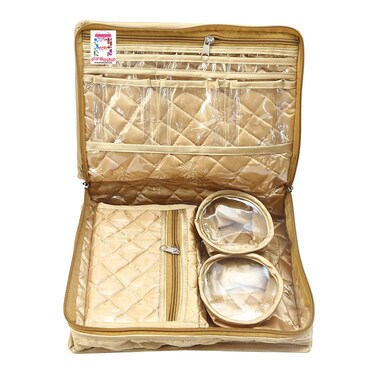 Satin Makeup Pouches Vanity Jewellery Traveling Organizer Storage Box Cosmetic Bag it along anywhere easily For Women Golden