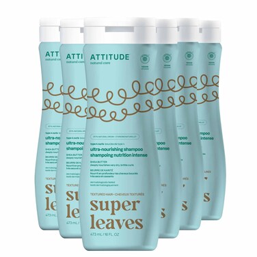 ATTITUDE Ultra-Nourishing Shampoo for Curly Hair 4a &ndash; 4c with Shea Butter, Vegan, Naturally Derived Ingredients, Deeply Nourishes, 16 Fl Oz (Pack of 6)