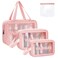 4PCS Clear Toiletry Bags, Wash Bag, Clear PU Makeup Bag, Waterproof Toiletry Travel Bag with Zipper Handle, Portable Airport Cosmetic Bag for Travel Bathroom Men Women (Pink)