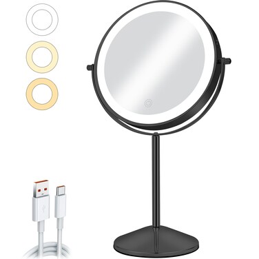 8" Vanity Mirror with Lights Rechargeable, 1X/10X Magnifying Mirror with Light Double Sided Touch Screen 3 Colors 54 LED Lights Brightness Adjustable 360&deg; Rotation for Bedrooms