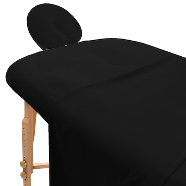 Massage Table Sheets Set - 3 Pcs 100% Cotton Flannel - Includes Fitted Sheets, Flat Sheet &amp; Face Cover - Soft &amp; Smooth Massage Bed Cover - Black