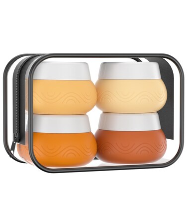 Travel Containers for Toiletries, Silicone Cream Jars BPA Free, TSA Approved 1oz Travel Size Containers, Leak-proof Essentials with Lid for Cosmetic Face Hand Body Cream-4 Pack,Apricot