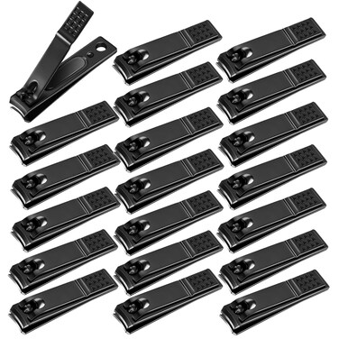 20-Pack Fingernail Nail Clippers Bulk, Finger Nail Clippers Non Slip Curved Edge Toe Nail Clippers for Thick Nails, Flat Fingernail Clippers Bulk for Women Men Seniors Homeless (Black)