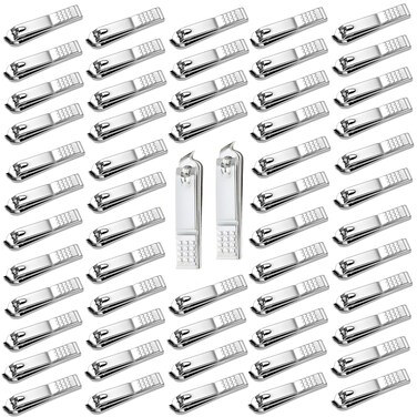 60-Pack Slanted Edge Nail Clippers Bulk, Angled Nail Clipper Pack Cuticle Cutter Individually Wrapped, Fingernail Clippers Slanted for Women Men Seniors Homeless (Silver)