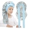 AWAYTR Long Toddler Silk Bonnet for Sleeping Elastic Satin Bonnets for Curly Hair Braid Night Cap for Aged 3-12 Kids (Floral+Blue)