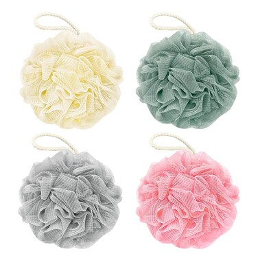 Bath Loofah Sponge, 60G Shower Loofah Exfoliating Body Scrubber Sponge, 4 Count Bath Mesh Pouf Ball for Women and Men (Light Color)
