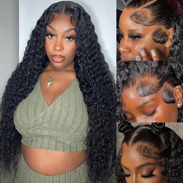 30 Inch 13x6 Deep Wave Lace Front Wigs Human Hair 200% Density Curly Lace Frontal Wig Human Hair for Black Women Glueless Wigs Human Hair Wet and Wavy Wigs Pre Plucked with Baby Hair
