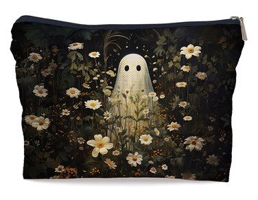 Ayxvt Ghosts Floral Makeup Bag - Ghosts Cosmetic Bags for Women, Spooky Decor Makeup Bag, Birthday Gifts for Women Birthday Gifts for Friends Female