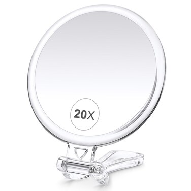 B Beauty Planet 20X Magnifying Home Mirror, Round 5'' Handle for Travel, Double-Sided 1X/20X, Foldable Makeup Mirror, Tabletop Mount