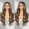Brown mix Blonde Lace Front Wig for Women 13x4 Body Wave Synthetic Wigs Highlight Pre-plucked Long Wavy Wig 150% Density Heat Resistant Hair Replacement Wigs 26 Inch