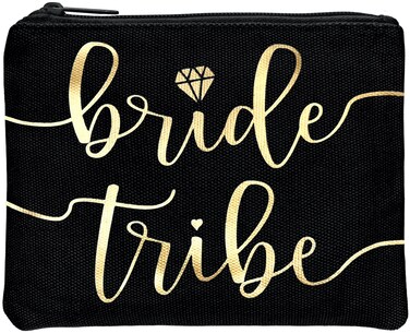 Bride Tribe Makeup Bags - Bridesmaid Favor for Bachelorette Party, Bridal Shower, Wedding. Cosmetics/Toiletries Bag, Wedding Survival Kit, Hangover Kit, Keepsake (1pc Bride Tribe, Black)