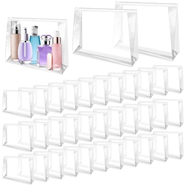 BadenBach 48 PCS Mini Clear Makeup Bag,5.9" x 5.1"x1.4&ldquo;, Clear Organizer Pouches Small Waterproof Zipper Pouches Plastic Cosmetic Organizer Bags with Zipper for Travel Toiletry Vacation Swimsuit