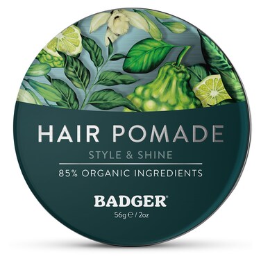 Badger Hair Pomade for Men, 100% Organic, Easy to Use, Subtle Masculine Scent, Medium Hold Hair Pomade with Medium Shine Finish, 2 oz Tin